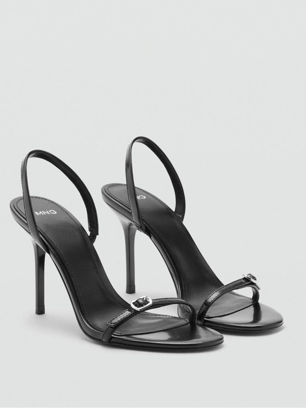 MANGO Stiletto Heel Sandals with Buckle – Black US 9 Euro 40 New